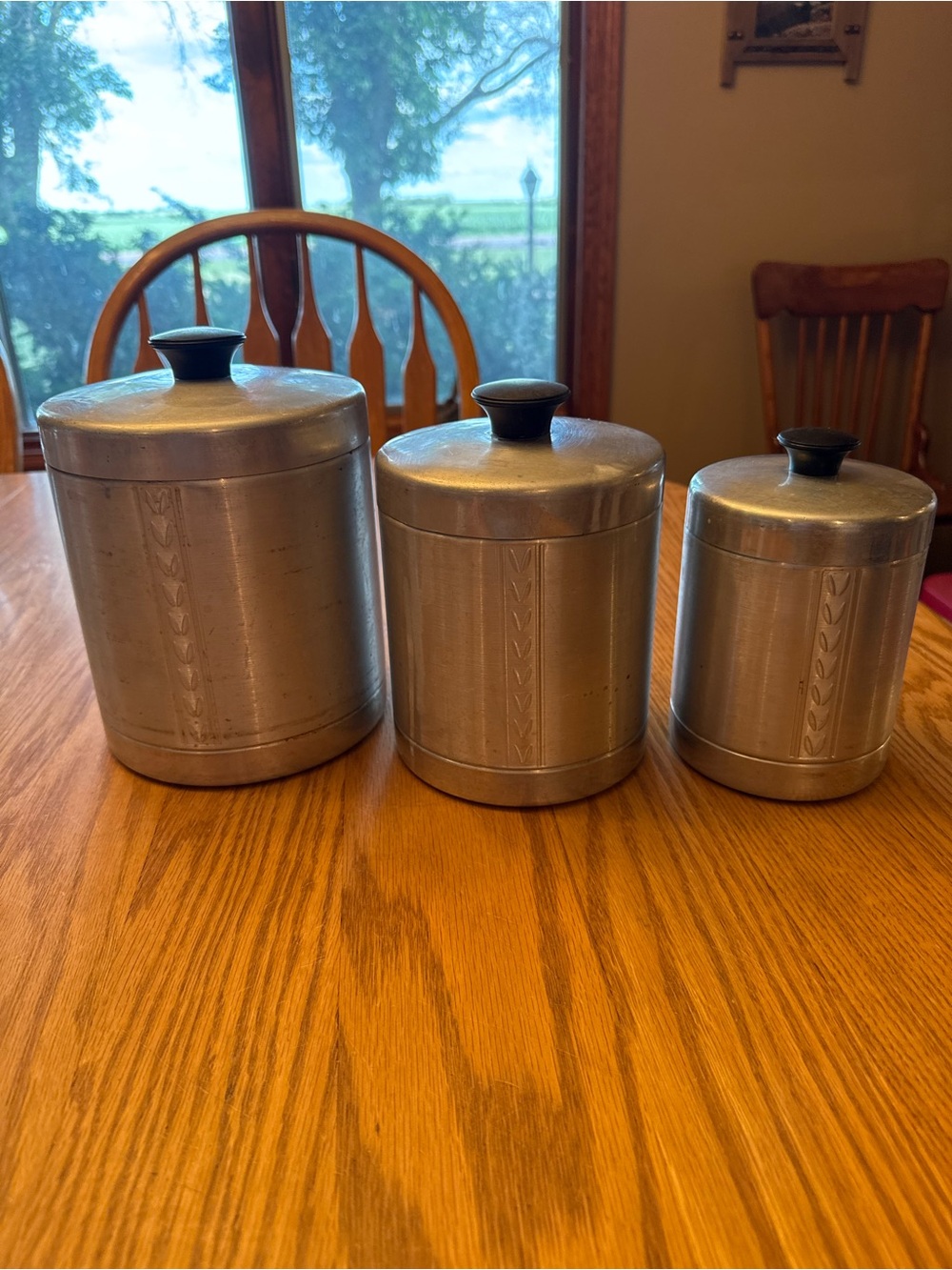 Vintage Essex Aluminum Metal Canister Set with Black Knob Lids